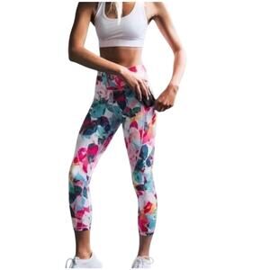 Zyia Active Capri Legging Womens 4 Multi Floral Zip Pocket Hi Rise